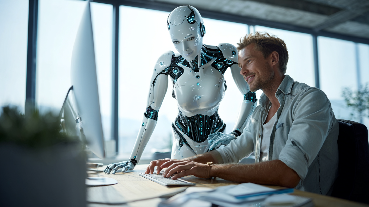 Иллюстрация: робот помогает сотруднику